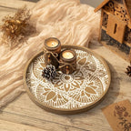 Hanobe Round Decorative Tray for Table: Boho Coffee Table Trays for Home Decor - Mid Century Farmhouse Circle Wood Serving Rustic Bohemian for Kitchen Counter Women