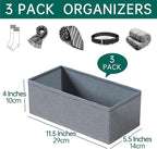 3 PACK Drawer Organizer Clothes，drawer Divider， Dresser Drawer Storage for Sock, Underwear, Bra，Panties，Belt, Tie, Stockings, Leggings & Accessories (Grey)