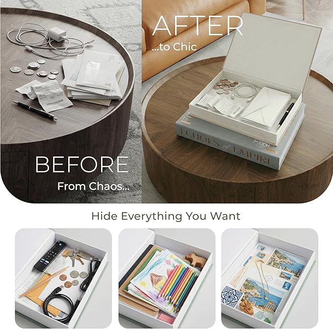 Decorative Books for Home Decor – Beige & Sage Linen Faux Books for Decoration: Aesthetic Fake Book Shelf, Living Room, Mantle, Entryway & Coffee Table Decor – Stack Faux Book Storage Box, Set of 2