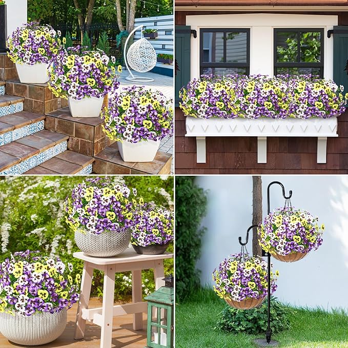 MARTINE MALL 18 Bundles Look Real Artificial Flowers for Outdoors, Realistic Fake Outdoor Flowers, UV Resistant Silk Pansy Flowers for Outside Faux Flower Plants for Outdoor Porch Garden, Mixed Colors