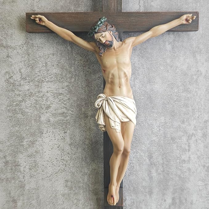 BC Catholic Crucifix Wall Cross, 10" H Jesus Christ Cross for Wall, Catholic art of Home Altar, Crucifijos Catolicos, Religious Gift for Dad, Handpainted Renaissance Sculpture by Buildclassic