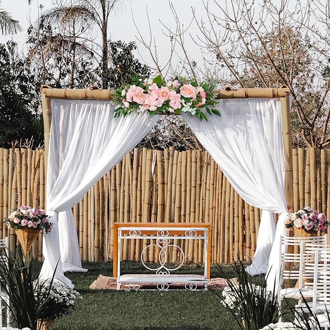 Artificial Peony Flower Swag, 29.6in Faux Eucalyptus Leaves Corner Rose Floral Swags, Artificial Mirror Flower Chair Back Flower Swags for Sheer Drapes, Wedding Chair, Arbor, Wedding(Pink)