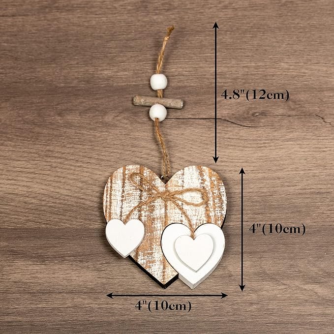 Sun&Beam Heart-Shaped Wooden Decorative Hanging Handmade Hearts Ornaments for Wedding Party Valentine Christmas Home Decoration Car Décor (D-#1, 1Pcs)