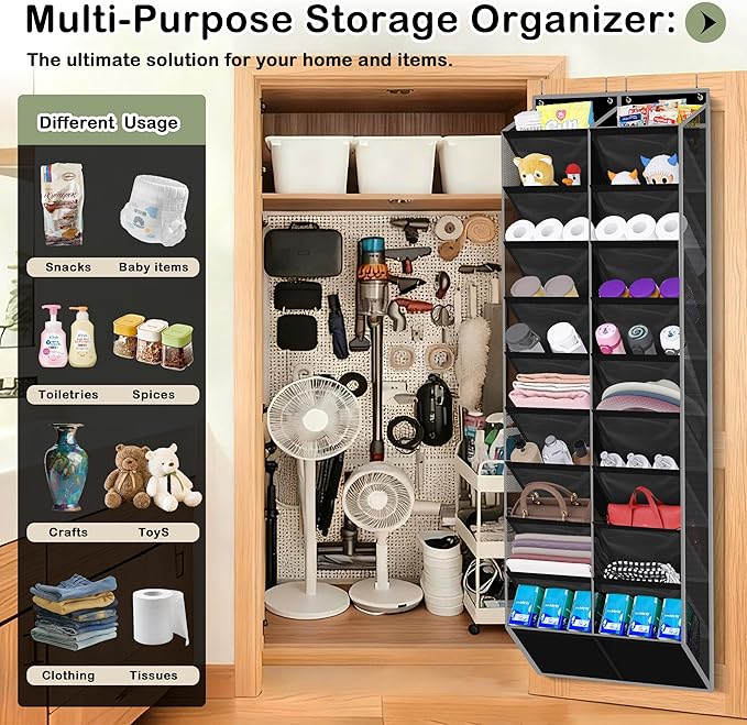 10-Tier Over the Door Shoe Organizer, 20 Pockets Holds 20-30 Pairs, Heavy-Duty Oxford Fabric with Hexagon Mesh for Boots & Sneakers-Black