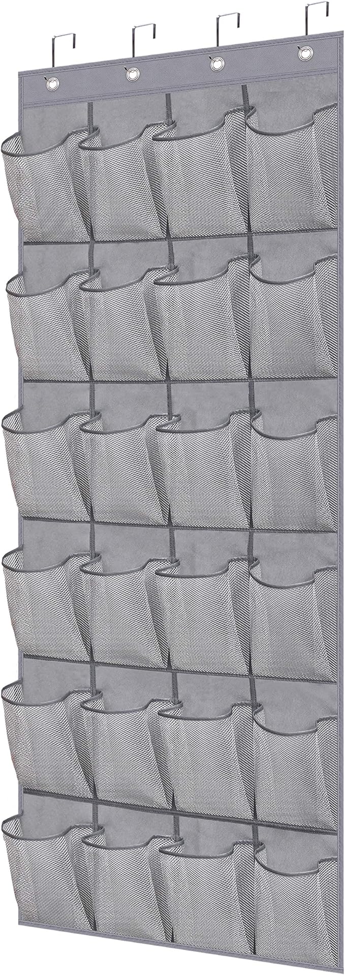 MISSLO Over The Door Shoe Organizer Hanging Closet Holder Hanger Storage Bag Rack with 24 Large Mesh Pockets, Gray