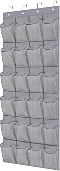 MISSLO Over The Door Shoe Organizer Hanging Closet Holder Hanger Storage Bag Rack with 24 Large Mesh Pockets, Gray