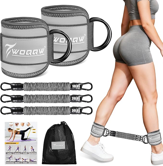Ankle Resistance Bands with Cuffs, Leg and Glutes Workout Equipment, Resistance Bands with Ankle Straps for Cable Machine Kickbacks, Booty Workouts, Lower Body Exercises - Home Gym Exercise Equipment