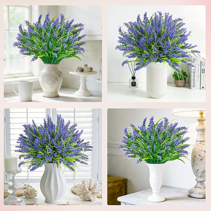 Der Rose 24 Bundles Artificial Flowers for Outdoors Fake Lavender Flowers UV Resistant Faux Plants Monkey Grass for Garden Porch Fence Patio Window Box Decor（Purple）