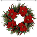 AMF0RESJ 20 inch Artificial Christmas Wreath Winter Wreath with Poinsettia,Eucalyptus Leaves,red Berry,Pine Cones,Pine Needles for Indoor Outdoor Farmhouse Home Wall Window Festival Wedding Decor