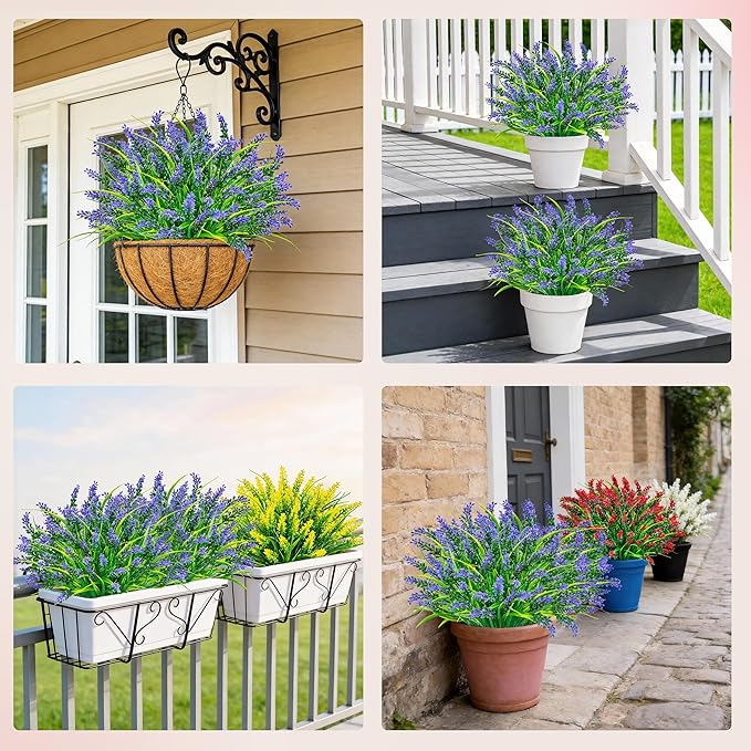 Der Rose 24 Bundles Artificial Flowers for Outdoors Fake Lavender Flowers UV Resistant Faux Plants Monkey Grass for Garden Porch Fence Patio Window Box Decor（Purple）