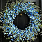 GTIDEA Summer Wreaths for Front Door, 24 Inch Blue Floral Wreath with Grapevine Base, Silk Forsythia Flowers Wreath for Everyday Farmhouse Door Decor Porch Wall Window Indoor Outdoor