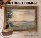 Vintage Gold Framed Wall Art Retro Fall Sunset Country Oil Painting Canvas Prints Watercolor Autumn Landscape Picture Rustic Farmhouse Soft Nature Poster Artwork for Living Room Bedroom, 16x24in