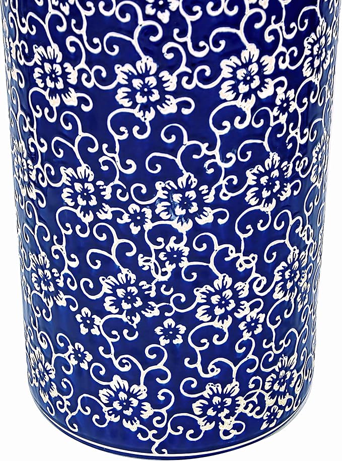 Red Lantern 24" White Flowers on Blue Umbrella Stand