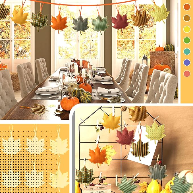 Tudomro 27 Pcs Fall Tree Decoration Autumn Thanksgiving Leaves Tree Ornaments Thanksgiving Decor 3D Felt Leaves Pumpkin Autumn Hanging Ornaments for Home Decor Party Favors(Maple Leaf Style)