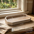 Decorative Tray with Beaded Edge for Coffee Table Decor - Rustic Serving Tray for Entryway Table, Kitchen Counter - Farmhouse Decor for Living Room, Bedroom (Light Natural)