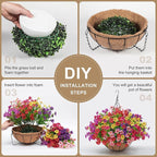 Artificial Faux Hanging Plants Flowers Basket for Outdoors Spring Summer Decoration,Hanging Planters with Fake Silk Flowers UV Resistant Realistic for Outside Porch Patio Balcony Garden （6 Multicolor）