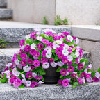 Artificial Flowers with Hanging Basket, Outdoor Faux Plants Silk Morning Glory Vines, Fake Green Arrangement for Garden Patio Spring Summer Decor(Darkorchid)