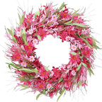 Sggvecsy 21in Artificial Pink Forsythia Wreath Spring Summer Fake Daisy Wreath Handmade Wreath with Daisies Lavender for Gifts Festival Front Door Window Wall Farmhouse Decor