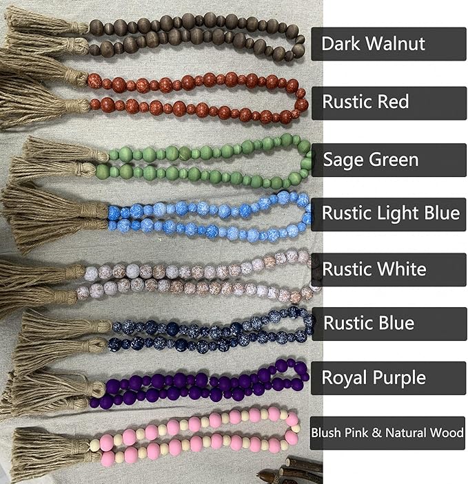 Handcrafted Farmhouse Wooden Decorative Beads Garland, Table Tray Boho Wood Beads with Tassel, Small Rustic Antique Decor for Home and Events (Royal Purple)