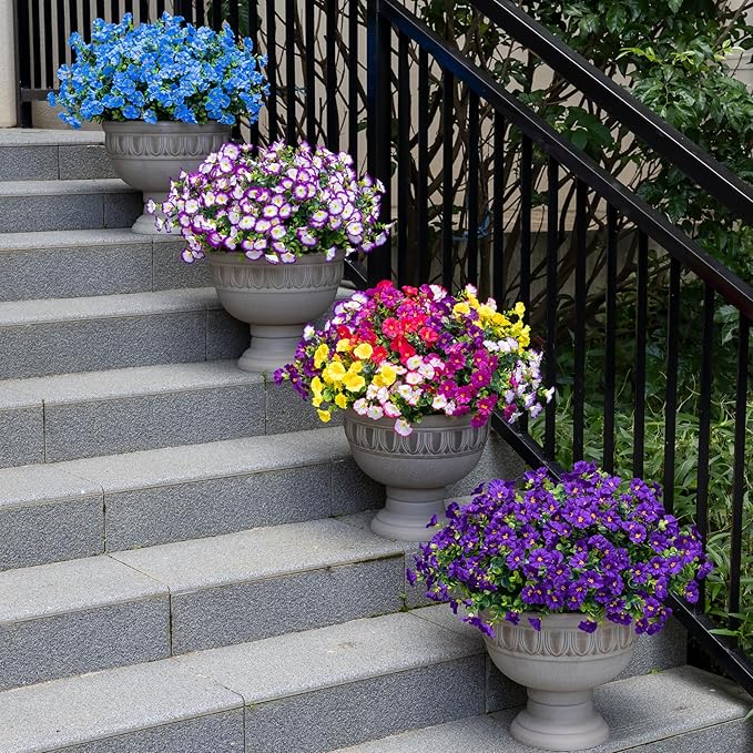 Lnoicy Artificial Flowers for Outdoor 12 Bundles Eucalyptus Fake Flowers for Planter,UV Resistant Fake Morning Glory for Home/Porch/Garden Decoration (6 Color)