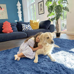 OLANLY 2x6 Machine Washable Runner Rugs for Hallway, Soft Fluffy Shaggy Bedside Rugs for Bedroom, Living Room, Indoor Floor Carpet for Kids Girls and Boys, Home Decor Aesthetic, Blue