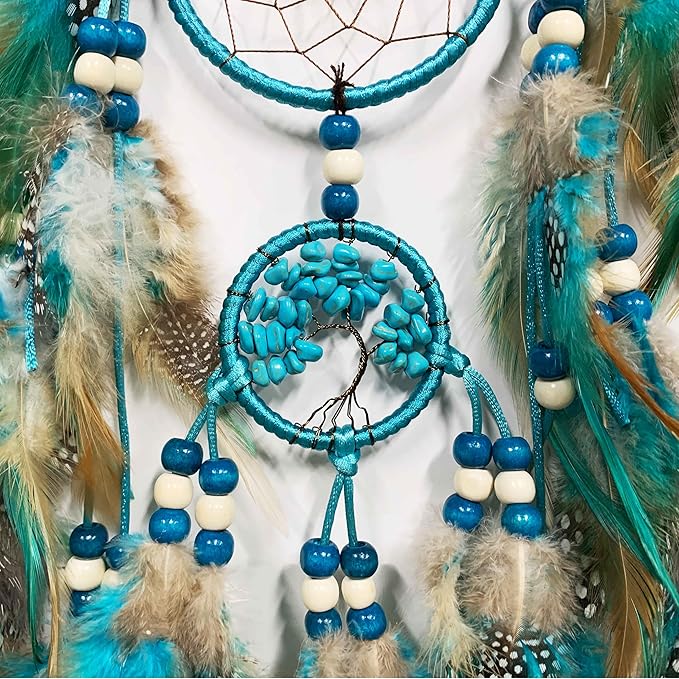Dream Catchers, Large Dream Catchers for Bedroom Adult Crystal Tree of Life Dream Catcher Wall Decor with Turquoise Hanging Ornament Teen Dorm Room Decor Festival Gift