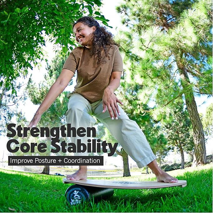 The Original Indo Board - Balance Board Trainer for Core Strength, Stability & Athletic Performance - Surfing, Skateboarding, Snowboarding, Yoga, Physical Therapy & More. Includes Board and Roller.