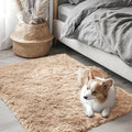 OLANLY 3x3 Machine Washable Small Bedside Rug, Soft Fluffy Shaggy Entryway Throw Rugs for Bedroom, Living Room, Indoor Floor Carpet for Kids Girls and Boys, Nursery Rooms, Home Decor Aesthetic, Beige