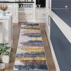 Ciicool 2x6 Washable Runner Rug, Modern Abstract Hallway Rugs Runner, Non-Slip Thin Accent Rug Lightweight Yellow Grey Blue Print Distressed Carpet for Laundry Entryway Bedroom Kitchen Indoor