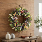 Lush Eucalyptus Wreath for Front Door - 24" Colorful Floral Wreath with 10+ Mixed Foliage & Blooms - All-Season Farmhouse Outdoor Wreath for Spring Summer Porch Wall Decor