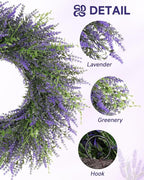 DDHS 24inch Lavender Wreath for Front Door, Window, Porch, Spring Summer Artificial Wreaths All Seasons Farmhouse Indoor Outdoor Decor-pulpre