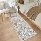 Moynesa Floral Hallway Runner Rug, 2x6 Kitchen Runner Non-Skid Washable, Boho Botanical Soft Ultra Thin Throw Mat for Bathroom Laundry Bedroom, Beige