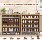 Rattan Shoe Storage Cabinet, 5-Tier Shoe Cabinet for Entryway, Wooden Shoe Rack Organizer with Doors and Adjustable Shelves, for Entryway, Hallway, Living Room, Natural Oak