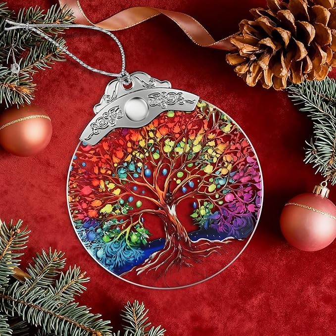 Tree of Life Stained Glass Ornament, Crystal Ornaments for Christmas Tree Decorations, Holiday Presents Idea, Car Hanging Ornaments, Car Charm, Mirror Accessories