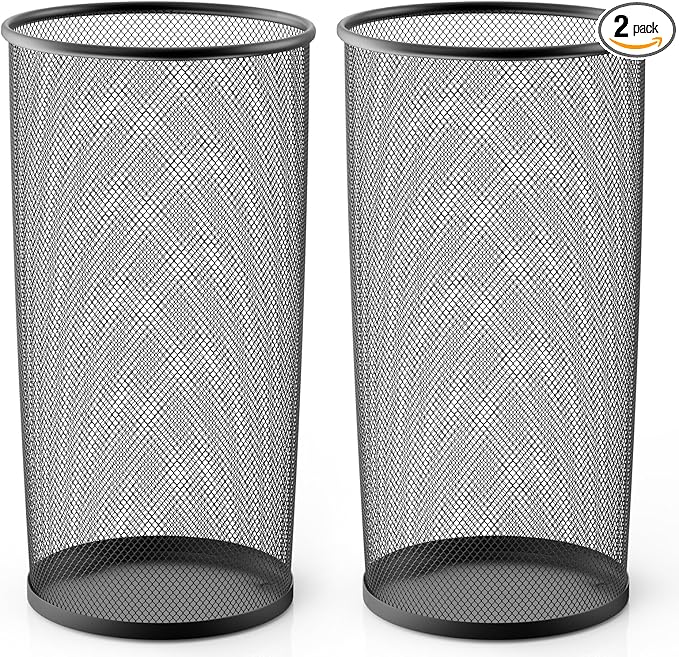 19.5" H Mesh Umbrella Stand - Ventilated Mesh Umbrella Holder for Entryway - Extra Capacity Storage for Umbrellas Canes & More - Freestanding Indoor Organizer 10.4" L x 10.4" W x 19.5" H - 2P Black