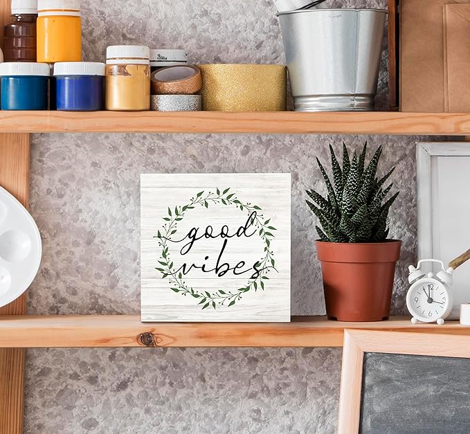 SRADMO Inspirational Botanical Eucalyptus Leaves Wood Box Sign Desk Decor, Wreaths Decor Eucalyptus Leaves Wooden Block Box Sign for Home Office Shelf Table Decorative Accessories