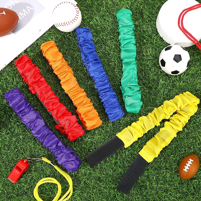 Augshy 3 Legged Race Bands, Assorted Colors Elastic Tie Rope Resistance Bands for Relay Race Game Carnival Field Day Backyard Game Party Supplies