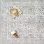 Gray Area Rug 8x10 for Living Room Washable Vintage Carpet Low Pile Non Slip Distressed Soft Traditional Retro Oriental Large Grey Accent Throw Rug Office Bedroom Dining Room Playroom