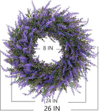 26" Purple Lavender and Eucalyptus Wreath - Artificial Farmhouse Front Door Decor for Porch, Window, Wall | Spring, Summer, Fall Home Decor Gift