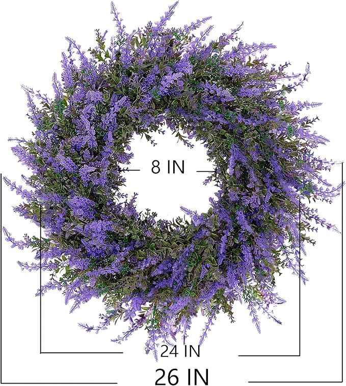 26" Purple Lavender and Eucalyptus Wreath - Artificial Farmhouse Front Door Decor for Porch, Window, Wall | Spring, Summer, Fall Home Decor Gift