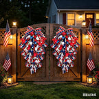 2 Pack 21'' Patriotic Teardrop Swag Wreaths for Cabinets Artificial 4th of July Swag Wreath with Red White Blue Tulips Floral and Berries for Independence Day Memorial Day Front Door Porch Window Wall