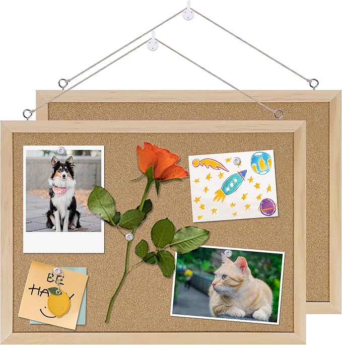 DAHAPYBOO Cork Board Bulletin Board 2 Pack,11X15 Cork Board for Office with Pin Oak Wood Boards,Hanging Corkboards for Office Home School Message Board or Vision Board Decoration
