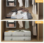 2-Pack Under Bed Storage Containers, 8 Inches Tall Underbed Clothes Storage Organizer Bin with Sturdy Sidewalls/Bottom, Under the Bed Storage Bags 2 Storage Bins, Light Grey
