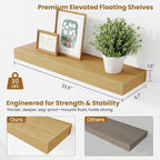 Fun Memories Floating Shelves Set of 2, 24 Inch Floating Shelves for Wall, Wood Wall Shelves with Invisible Brackets, for Bathroom, Bedroom, Living Room, Kitchen, Oak
