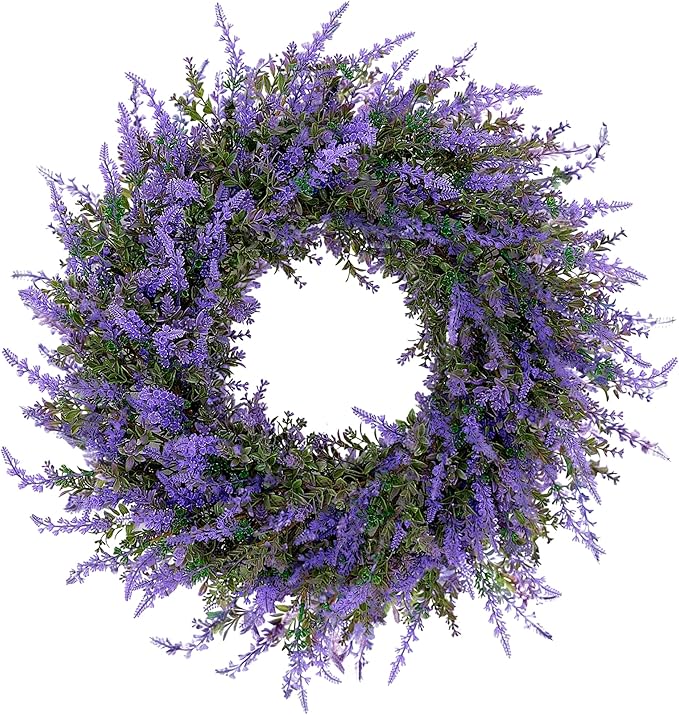 26" Purple Lavender and Eucalyptus Wreath - Artificial Farmhouse Front Door Decor for Porch, Window, Wall | Spring, Summer, Fall Home Decor Gift