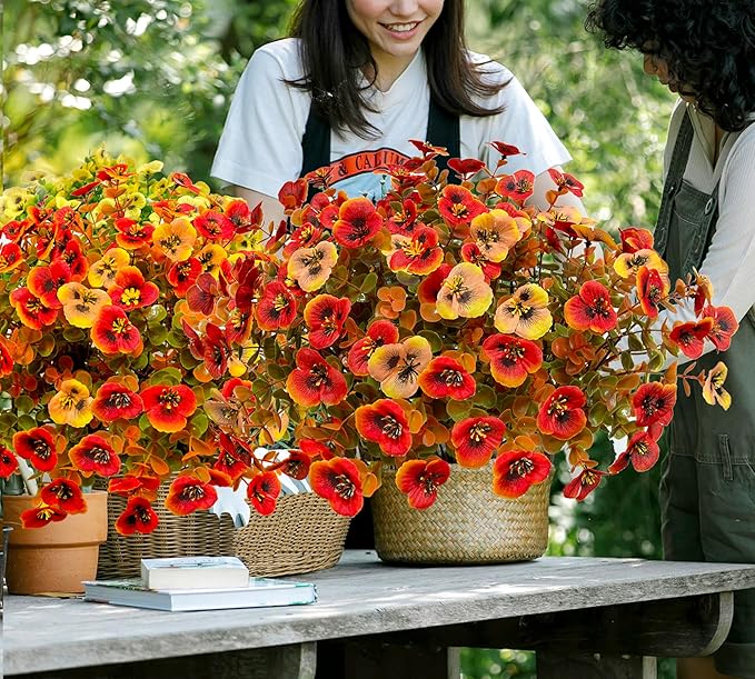Artificial Mums Fall Flowers for Outdoors, 12pcs Fake Mums UV Resistant Outdoor Artificial Plants, Faux Silk Flowers Plants for Porch,Garden, Patio,Window Box Decoration
