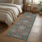 GarveeHome Green Vintage Floral 2x6 Runner Rug Washable Kitchen Rugs Non Slip Boho Long Rug for Hallways Bedroom Entryway Bathroom Mat with Rubber Back