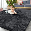 OLANLY 4x9 Area Rugs for Living Room Bedroom, Machine Washable Soft Fluffy Shaggy Bedside Rug, Indoor Floor Carpet for Kids Girls and Boys, Dorms, Nursery Rooms, Home Decor Aesthetic, Black