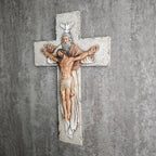 BC Catholic Holy Trinity Crucifix Wall Cross, 9.5" H Jesus Christ Inspirational Home Décor, Catholic Gifts, Religious Wall Sculpture handpainted by Buildclassic