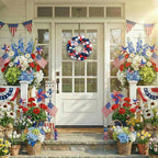 Valery Madelyn 4th of July Ball Wreath for Front Door with Lights, Red White Blue Patriotic Gnome Wreath Memorial Day Decorations with Ball Ornaments for USA 250th Anniversary Summer, 13"